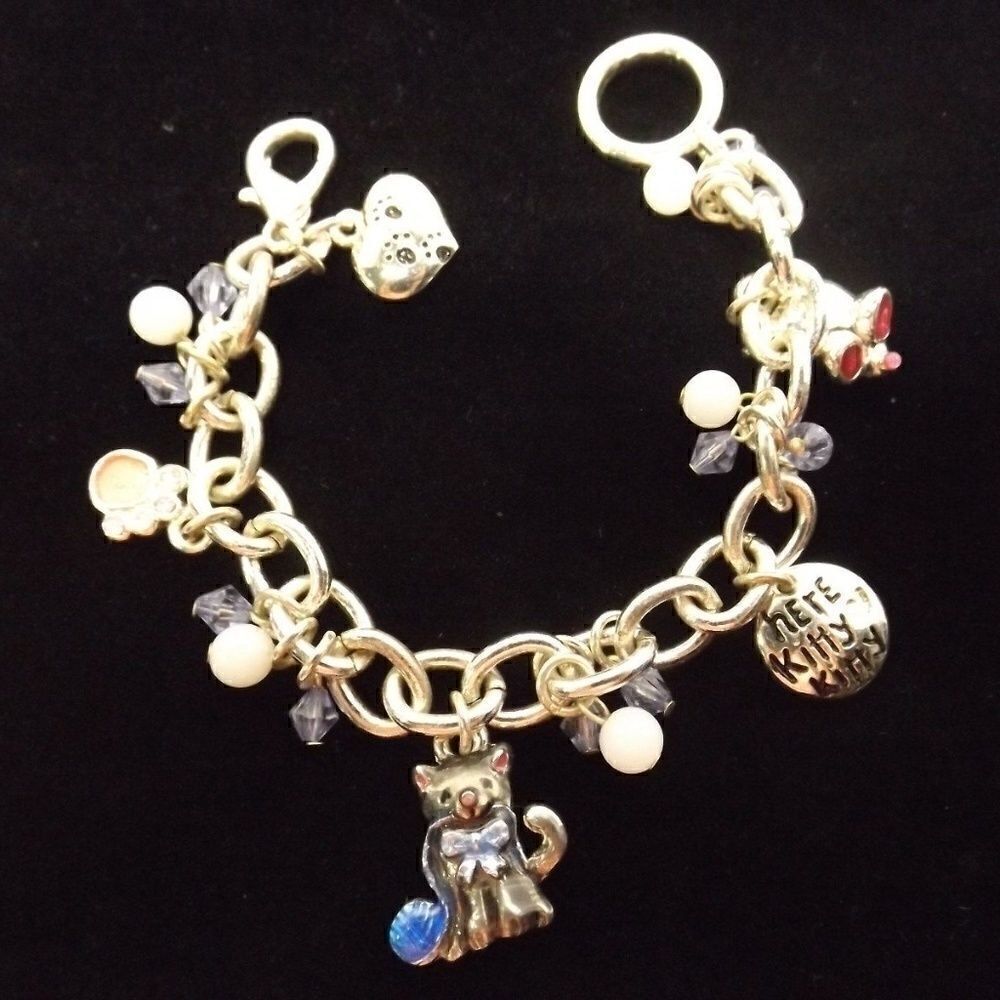 Silver Tone Cat and Mouse Pastel Bead AJMC Charm